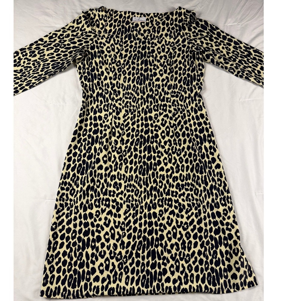 Jude Connally Womens Leopard Print 3/4 Sleeve Sheath Dress Tan Black Size L